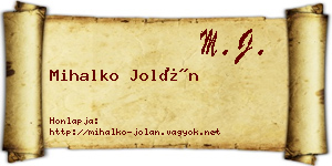 Mihalko Jolán névjegykártya