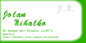 jolan mihalko business card